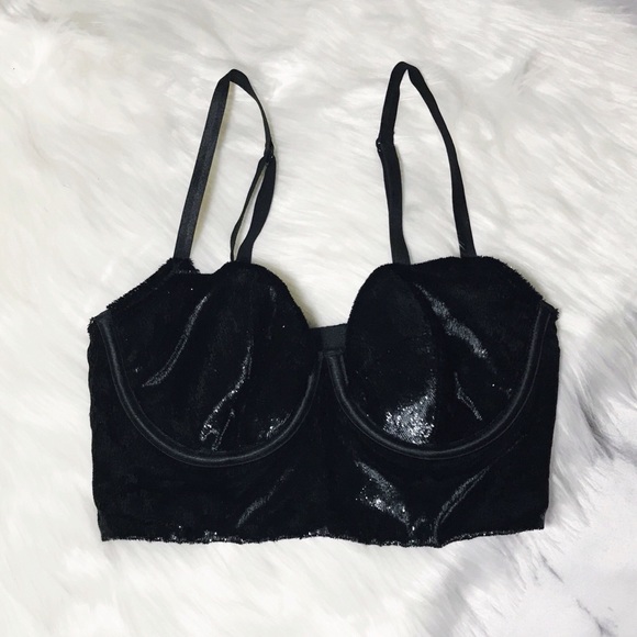 ✨HP✨ VS Shimmer Velvet Long Line Balconet Bra Black 32B - Picture 7 of 9
